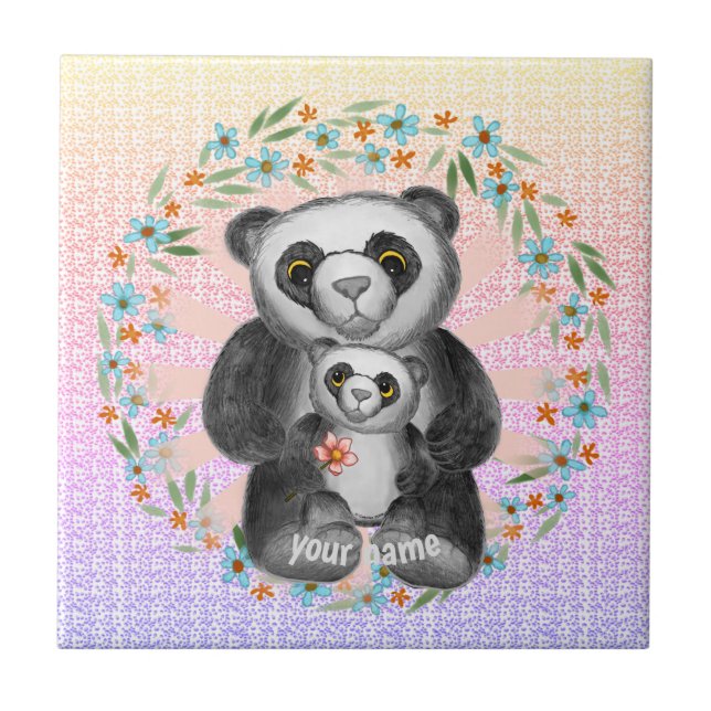 Azulejo De Cerâmica Mãe Panda Bear Love (Frente)