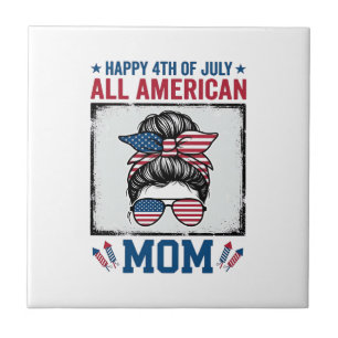 Azulejo De Cerâmica Mãe totalmente americana, design de camiseta vinta