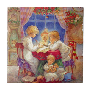 Azulejo De Cerâmica Mãe Vintage com filhos na Mesa
