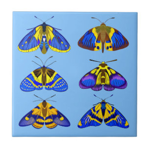 Azulejo De Cerâmica Mães em azul, Ouro Amarelo e castanho pequeno