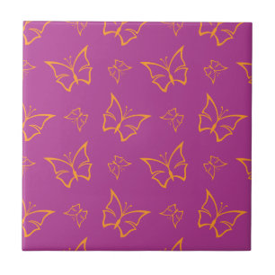 Azulejo De Cerâmica Magenta e Goldenrod Borboleta Natureza Impressão