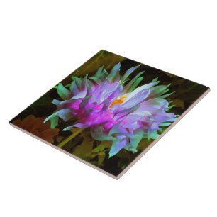 Azulejo De Cerâmica Magenta espantosa e Verde limão Cactus Dahlia