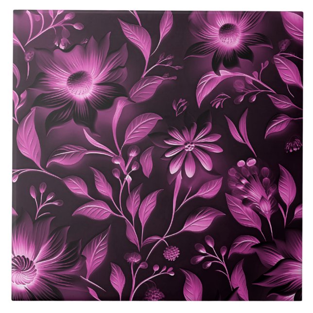 Azulejo de cerâmica magenta floral (Frente)