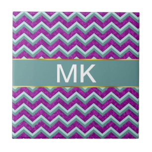 Azulejo De Cerâmica Magenta Foil e Teal ZigZag Padrão