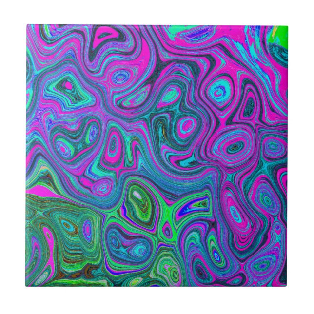 Azulejo De Cerâmica Magenta Marmoreada e Abstrato de Groovy Verde limã (Frente)