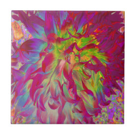 Azulejo De Cerâmica Magenta Psicodélica e Flor Amarelo Dahlia