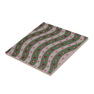 Azulejo De Cerâmica Magenta Rosa Verde Estampa de Bolinhas da Primaver