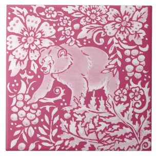 Azulejo De Cerâmica Magenta Urso Animal Natureza Florestal