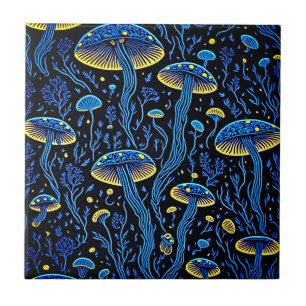 Azulejo De Cerâmica Magia Bioluminescente: Cogumelo Neon