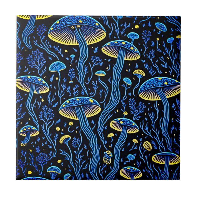 Azulejo De Cerâmica Magia Bioluminescente: Cogumelo Neon (Frente)