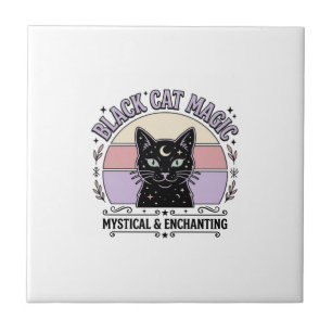Azulejo De Cerâmica Magia de Gato Preto Gato Preto Vintage Arte Vetori