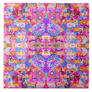Azulejo De Cerâmica Mágica abstrata floral colorida