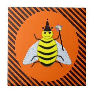 Azulejo De Cerâmica Mágica de Halloween Feiticeira Laranja e Black Str
