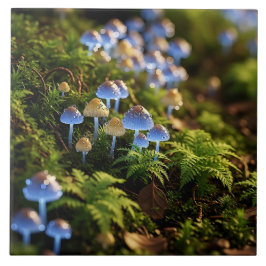 Azulejo De Cerâmica Magical Bioluminescent Fungi - Deep Forest