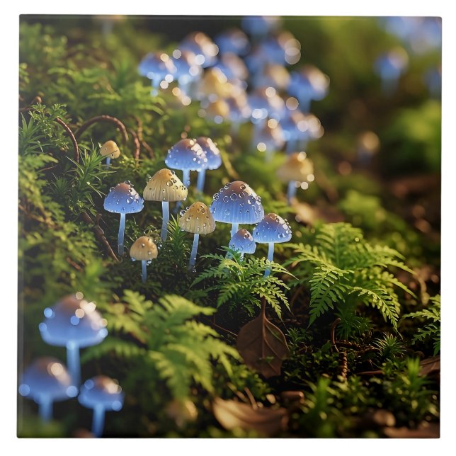 Azulejo De Cerâmica Magical Bioluminescent Fungi - Deep Forest (Frente)