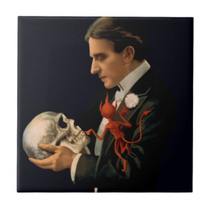 Azulejo De Cerâmica Mágico do vintage, Thurston que guardara um crân