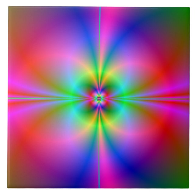 Azulejo De Cerâmica Magnetosfera Colorida Arte Fractal do Arco-Íris (Frente)