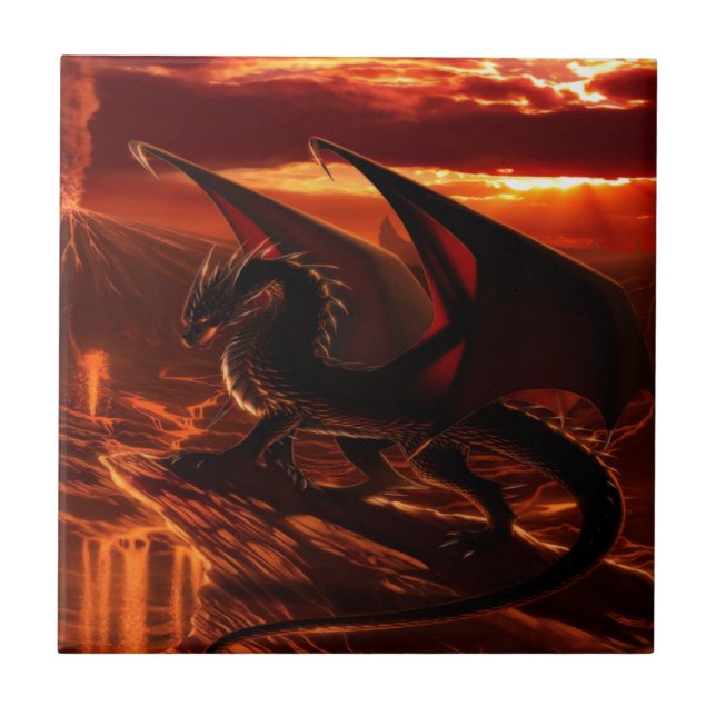 Azulejo De Cerâmica Magnífico Dragão Vermelho (Frente)
