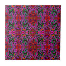 Azulejo De Cerâmica Magnífico Padrão Ondulado Magenta, Vermelho e Verd