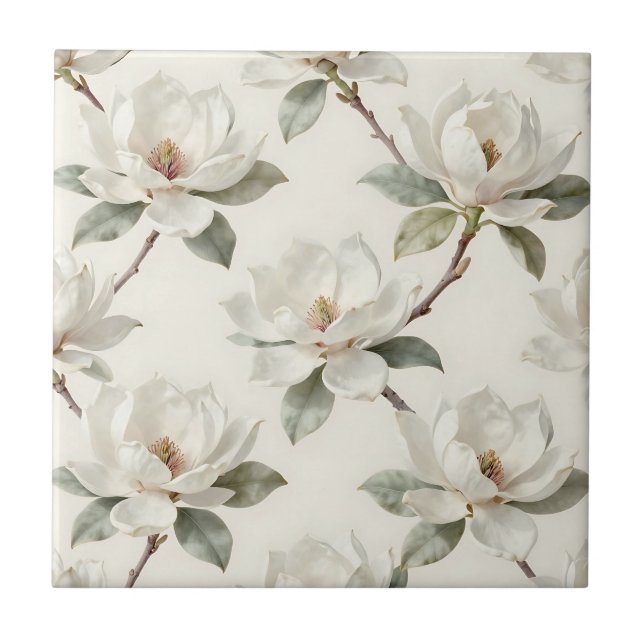 Azulejo De Cerâmica Magnolia Bloom Soft Neutral Pattern (Frente)