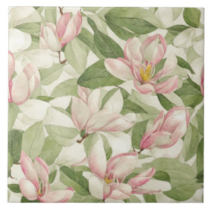 Azulejo De Cerâmica Magnolias Brancas e Rosa Vintage