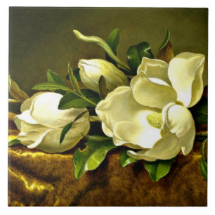 Azulejo De Cerâmica Magnolias no Dourado Velvet Cloth, pintura de arte