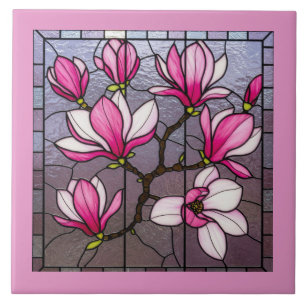 Azulejo De Cerâmica Magnolias Rosa, Illusão de Vidro Estreita