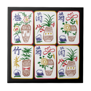 Azulejo De Cerâmica Mah Jongg Flores E Um Círculo