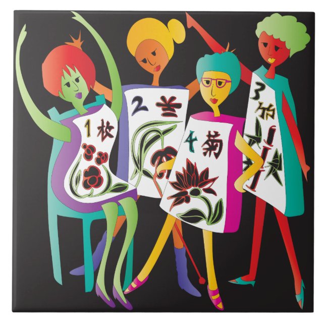 Azulejo De Cerâmica Mah Jongg Flower Dance (Frente)