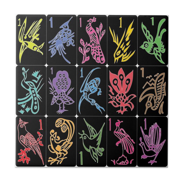 Azulejo De Cerâmica Mah Jongg One Bams Black/Multi-Azulejo (Frente)