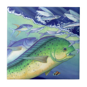 Azulejo De Cerâmica Mahi Mahi (peixe do golfinho) que persegue peixes
