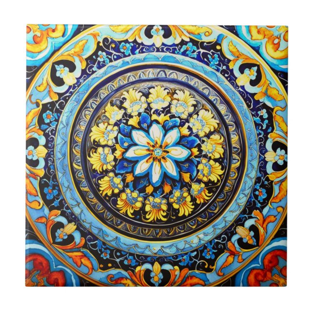Azulejo De Cerâmica Maiolica Floral espanhola italiana medieval (Frente)