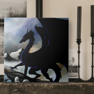 Azulejo De Cerâmica Majestosas Montanhas de Fantasia Negra do Dragão S