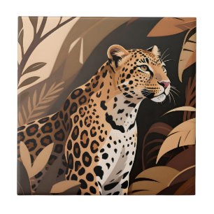 Azulejo De Cerâmica Majestoso Leopardo Selva Vida Selvagem