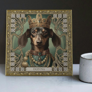 Azulejo De Cerâmica Majestoso Rei Dachshund Arte Deco Personalizada
