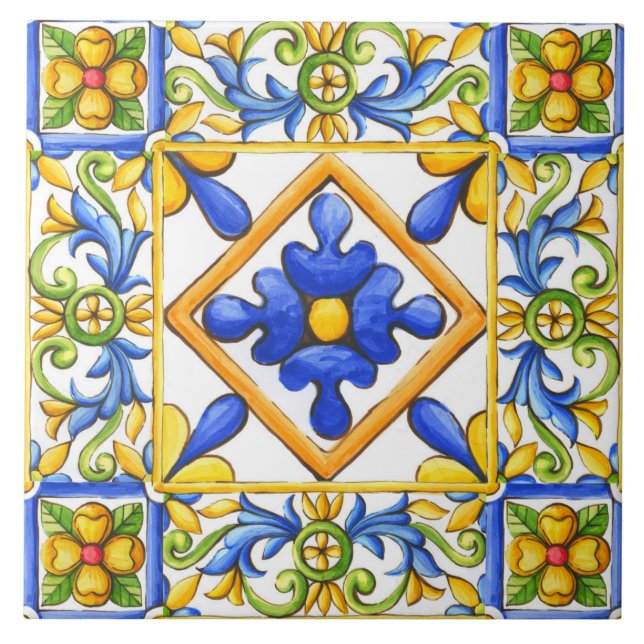 Azulejo De Cerâmica Majolica,azulejo espanhol,mediterrâneo  (Frente)