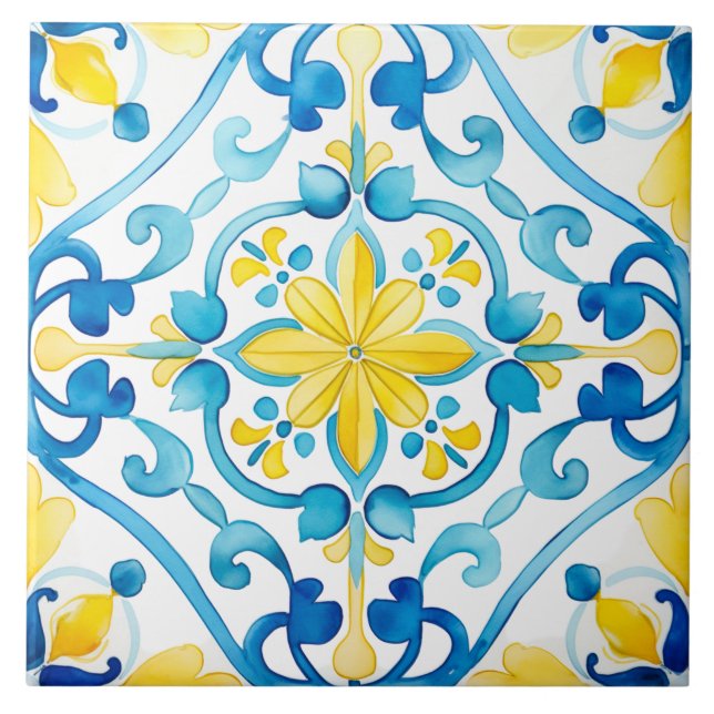 Azulejo De Cerâmica Majolica,azulejos azuis,azulejos Sicilianos,Azulej (Frente)