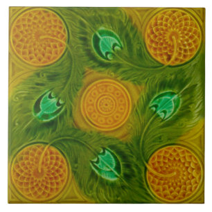 Azulejo De Cerâmica Majolica Nouveau Pancada Penas Repro Antiquado