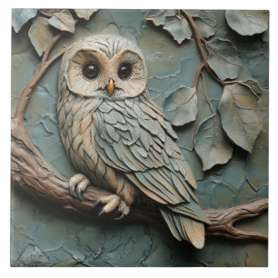 Azulejo De Cerâmica Majsty Owl em Branch Wildlife Faux Alivio