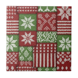Azulejo De Cerâmica Mala de Natal em Tricô Patchwork Clássica - Vermel