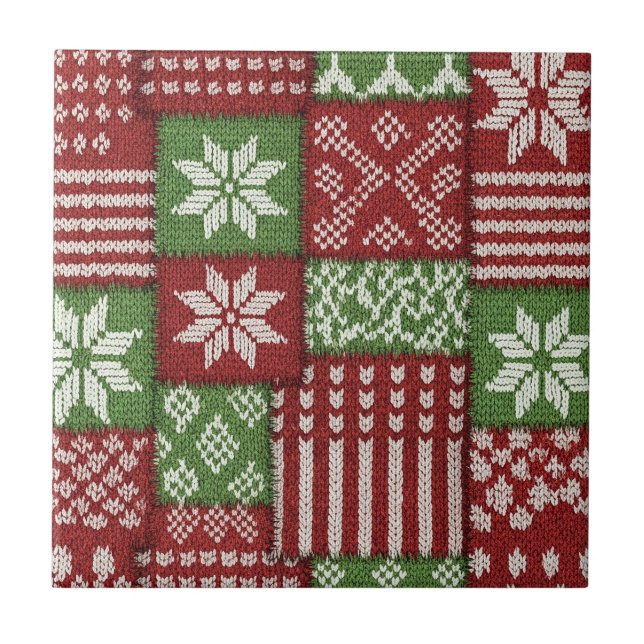 Azulejo De Cerâmica Mala de Natal em Tricô Patchwork Clássica - Vermel (Frente)