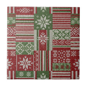 Azulejo De Cerâmica Mala de Natal em Tricô Patchwork Clássico - Vermel