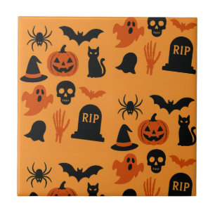 Azulejo De Cerâmica Malandro Halloween - Trick preto e laranja