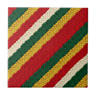 Azulejo De Cerâmica Malha Listrada Festiva em Vermelho, Verde, Dourado