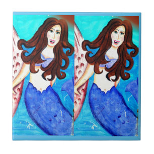 Azulejo De Cerâmica malhas-brunette-mermaids azul