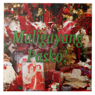 Azulejo De Cerâmica Maligayang Pasko! Feliz Natal no Tagalog gf