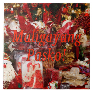 Azulejo De Cerâmica Maligayang Pasko! Feliz Natal no Tagalog rf