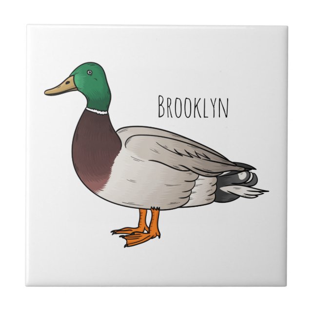 Azulejo De Cerâmica Mallard duck cartoon illustration (Frente)