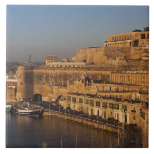 Azulejo De Cerâmica Malta, Valletta, vista do porto a partir de Lower