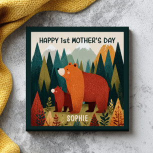 Azulejo De Cerâmica Mama Urso & Filhote Paisagem Natural 1º Dia das Mã